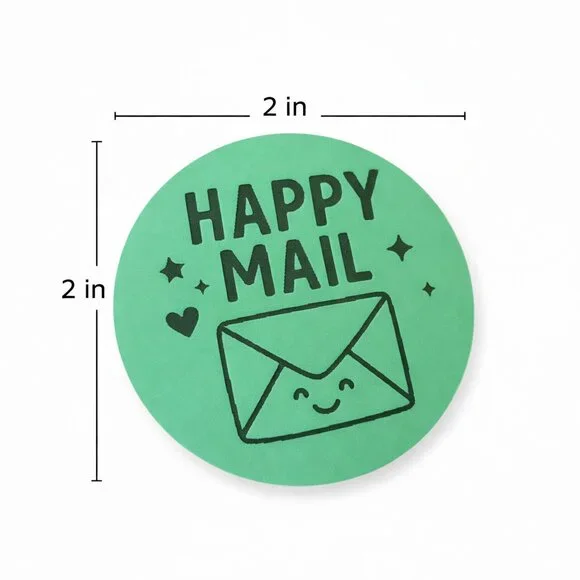 200 Happy Mail Stickers Green & Yellow Bundle 2” Round Matte - Picture 2 of 8